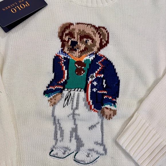 Polo by Ralph Lauren Cream Crewneck Sweater with Bear Intarsia - Picture 2 of 4